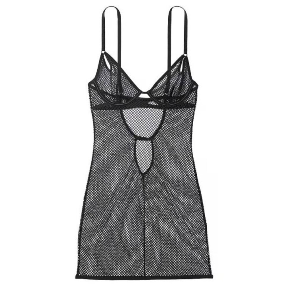 New! Victoria's Secret Black Sheer Mesh Slip Mini Dress Size Small 45975